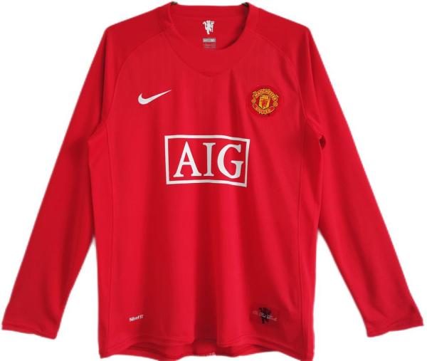 2007-08 M Utd Home Red Long Sleeve Retro Jersey League Version联赛版