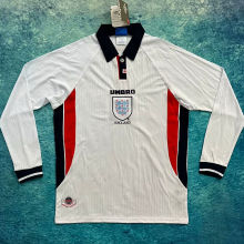 1998 England Home White Retro Long Sleee Jersey