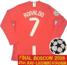 RONALDO #7 2007-08 M Utd Home Red Long Sleeve Retro Jersey UCL Version胸前绣欧冠决赛字欧冠字体有球 ★★