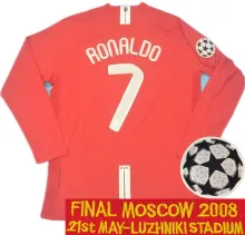 RONALDO #7 2007-08 M Utd Home Red Long Sleeve Retro Jersey UCL Version胸前绣欧冠决赛字欧冠字体有球 ★★