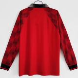 1996/97 M Utd Home Red Long Sleeve Retro Soccer Jersey