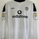 2000/01 M Utd Away White Long Sleeve Retro Soccer Jersey