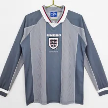 1996 England Away Grey Retro Long Sleeve Jersey