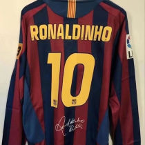 2005/06 RONALDINHO #10 BA Home Long Sleeve Retro Jersey(Have Pacth League Edition Signed联赛版有签名有章）★★