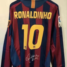 2005/06 RONALDINHO #10 BA Home Long Sleeve Retro Jersey(Have Pacth League Edition Signed联赛版有签名有章）★★