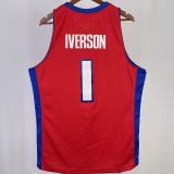 2008/09 Pistons IVERSON #1 Red Retro NBA Jerseys 热压