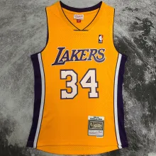 1999/00 Lakers ONEAL #34 Yellow Retro NBA Jerseys 热压
