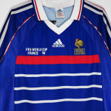 1998 France Home Long Sleeve Retro Soccer Jersey