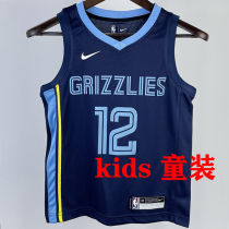 Grizzlies MORANT #12 Sapphire Blue Kids NBA Jersey 热压