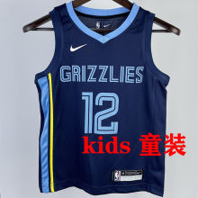 Grizzlies MORANT #12 Sapphire Blue Kids NBA Jersey 热压
