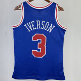 1996/97 76ers IVERSON #3 Blue Retro NBA Jerseys 热压