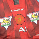 1996/97 M Utd Home Red Long Sleeve Retro Soccer Jersey