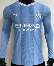 2023/24 Man City Home Blue Player Version Long Sleeve Jersey