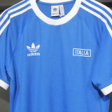 2024 Italy Blue Cotton Retro Style T-shirt