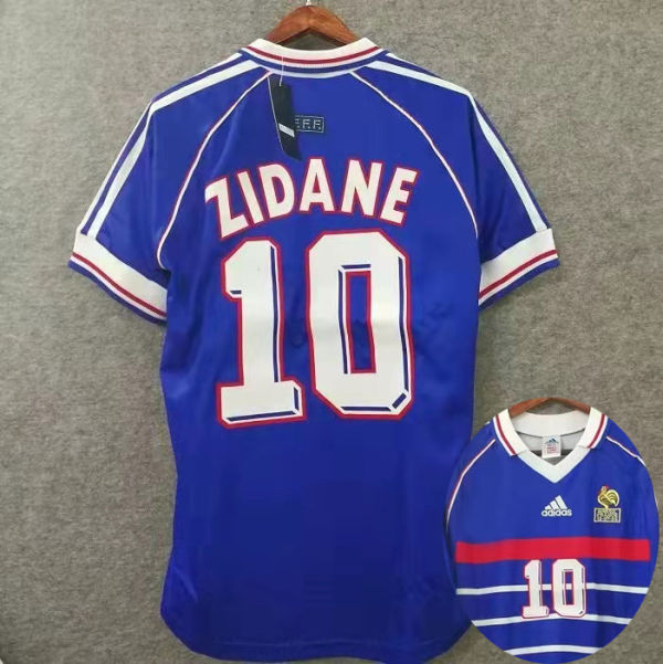 ZIDANE #10 France Home Blue Retro Soccer Jersey 1998 (右胸带小字) ★★