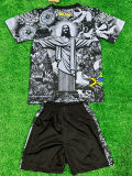 2024/25 Brazil Black Grey Special Edition Kids Soccer Jersey 耶稣灰黑