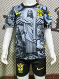 2024/25 Brazil Black Grey Special Edition Kids Soccer Jersey 耶稣灰黑