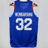 2024 Team FRANCE WEMBANYAMA #32  Sapphire Blue NBA Jersey