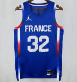 2024 Team FRANCE WEMBANYAMA #32  Sapphire Blue NBA Jersey