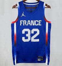 2024 Team FRANCE WEMBANYAMA #32  Sapphire Blue NBA Jersey