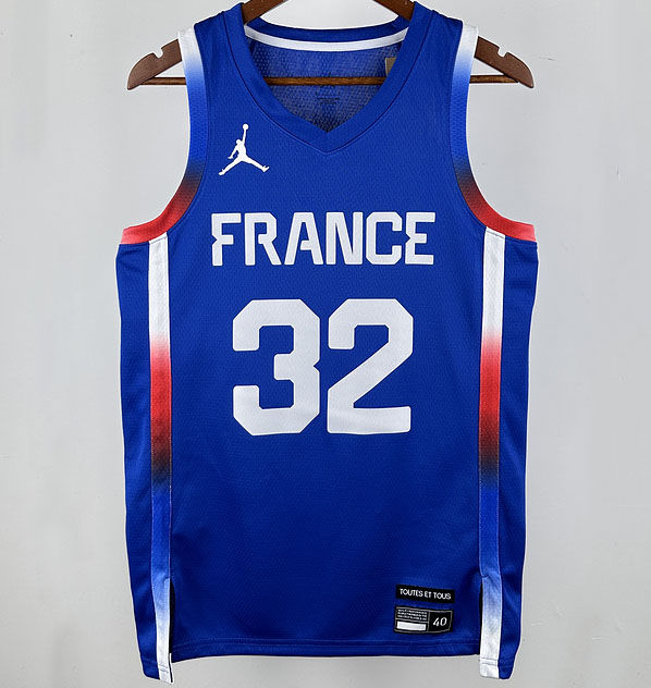 2024 Team FRANCE WEMBANYAMA #32  Sapphire Blue NBA Jersey