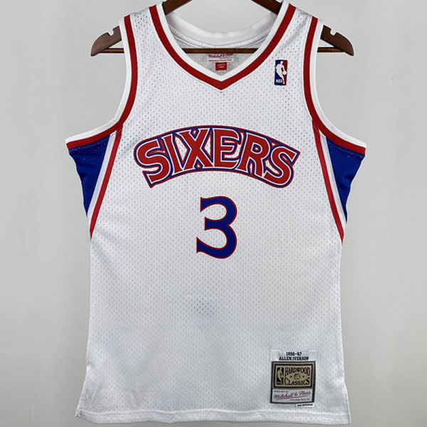196/97 76ers IVERSON #3 White Retro NBA Jersey