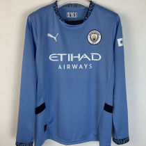 2024/25 Man City Home Blue Long Sleeve Fans Soccer Jersey