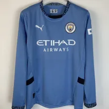 2024/25 Man City Home Blue Long Sleeve Fans Soccer Jersey