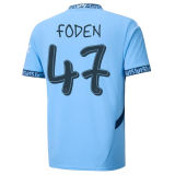 2024/25 Man City Home Blue Long Sleeve Fans Soccer Jersey
