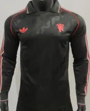 2025 M Utd Black Retro Style Player Version Long Sleeve Soccer Jersey