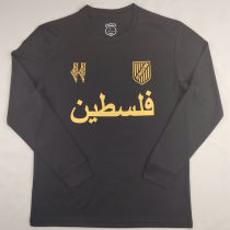 2025 Palestine Black Long Sleeve Soccer Jersey 金色阿拉伯文