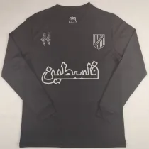 2025 Palestine Black Long Sleeve Soccer Jersey 白色阿拉伯文