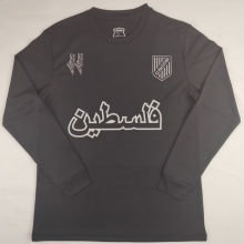 2025 Palestine Black Long Sleeve Soccer Jersey 白色阿拉伯文