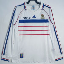 1998 France Away White Long Sleeve Retro Soccer Jersey