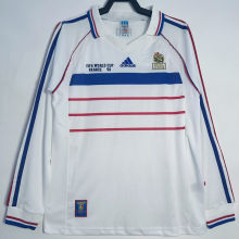 1998 France Away White Long Sleeve Retro Soccer Jersey