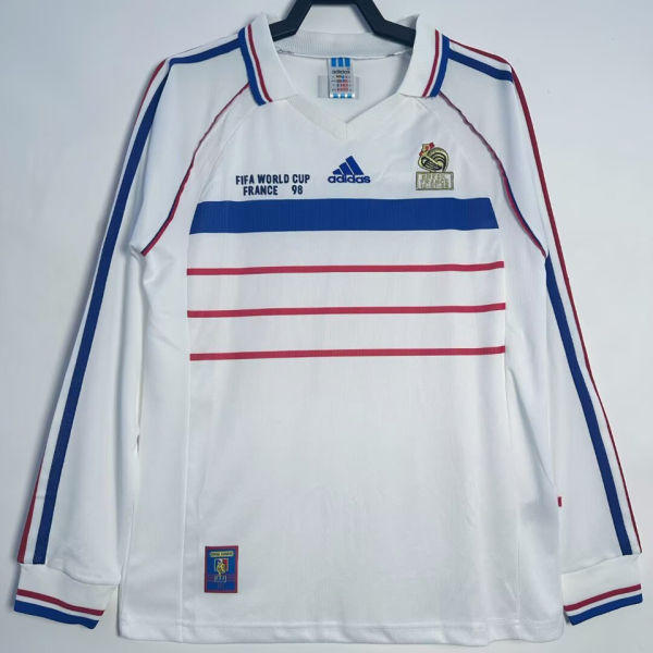1998 France Away White Long Sleeve Retro Soccer Jersey