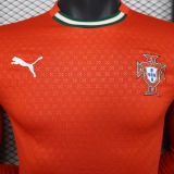 2025 Portugal Home Red Player Version Long Sleeve Soccer Jersey
