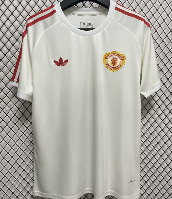 2025 M Utd White Retro Style Fans Training Jersey