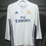 2016/17 RM White Home Retro Player Version Long Sleeve Jersey 球员版
