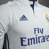2016/17 RM White Home Retro Player Version Long Sleeve Jersey 球员版