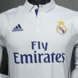 2016/17 RM White Home Retro Player Version Long Sleeve Jersey 球员版