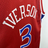 1996/97 76ers IVERSON #3 Red Retro NBA Jerseys 热压