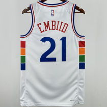 2025 76ers EMBIID #21 White City Edition NBA Jerseys 热压