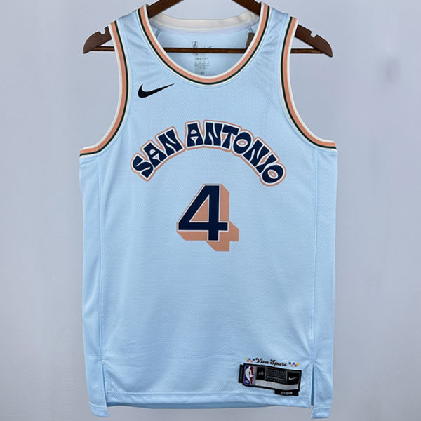 2025 Spurs FOX #4 Light Blue City Edition NBA Jerseys
