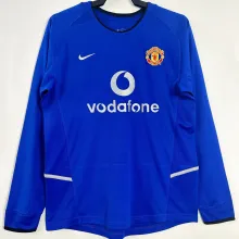 2002/03 M Utd Away Blue Retro Long Sleeve Retro Soccer Jersey