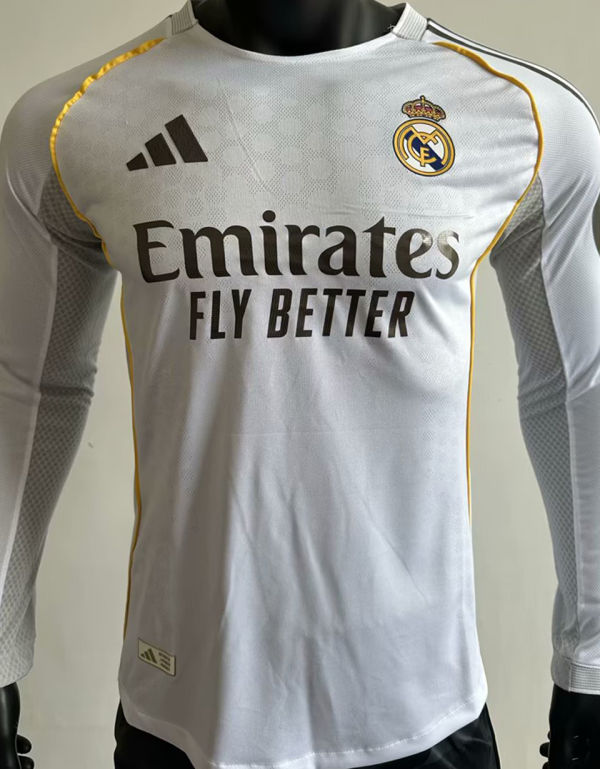 2025/26 RM Home White Long Sleeve Player Version Soccer Jersey