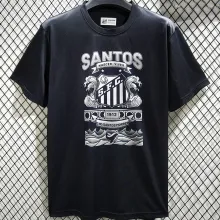 2025 Santos Black Cotton Retro Style T-Shirt