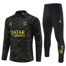 2025 PSG Black Gold Stripe Half Pull Sweater Tracksuit