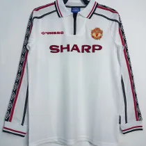 1998/99 M Utd White Retro Long Sleeve Soccer Jersey