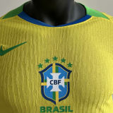 2025/26 Brazil Home Yellow Player Version Long Sleeve Soccer Jersey